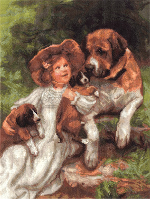 Набор для вышивания Panna Девочка с собаками ВХ-1328