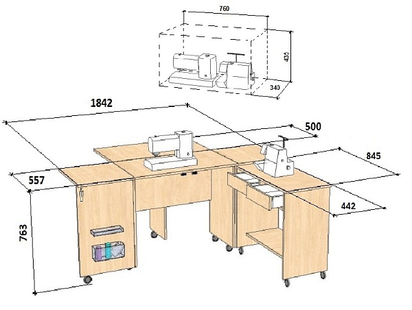 Стол Комфорт-7 (дуб паллада) для швейной машины и оверлока