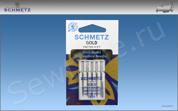Иглы Schmetz 22:70.EB9.VMS для вышивки Gold титаниум 130/705H-ET №75, 5 шт