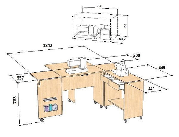Стол Комфорт-7 плюс (венге аруба) для швейной машины и оверлока