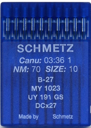 Швейные иглы для промышленных машин Schmetz B-27 / MY 1023 / UY 191 GS / DCx27 / 03:36 1 №110