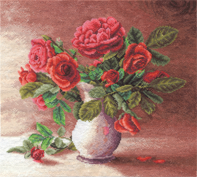 Набор для вышивания Panna Красные розы в белом кувшине Ц-1153