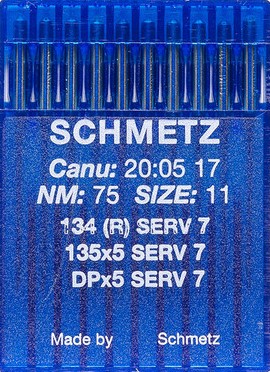 Швейные иглы для промышленных машин Schmetz DPx5 134 SERV 7 SPI №75