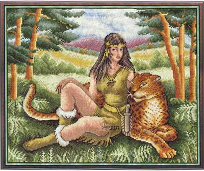 Набор для вышивания Panna Девушка с леопардом Ф-0748