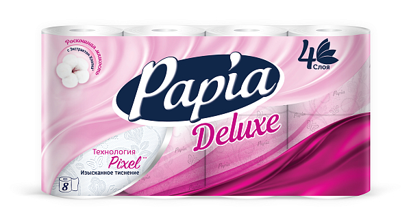 Туалетная бумага PAPIA Deluxe четырехслойная, 8 шт