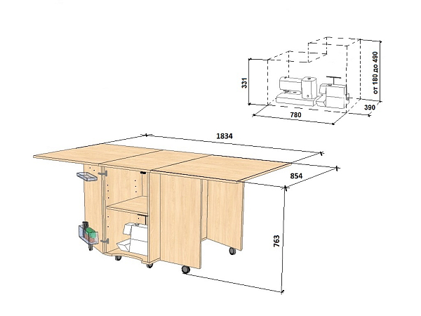 Стол Комфорт-9 (дуб паллада) для швейной машины и оверлока