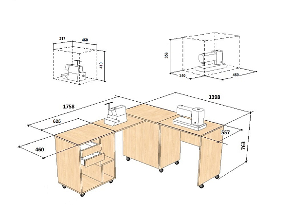 Стол Комфорт-8 (дуб ясный) для швейной машины и оверлока