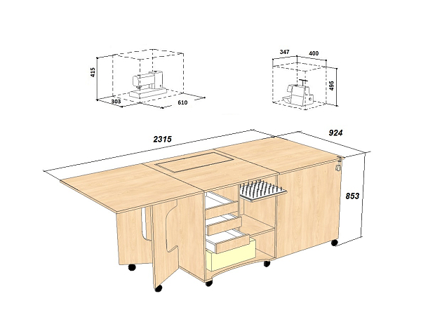 Стол Комфорт 1QXLW Plus (венге аруба) для швейной машины и оверлока