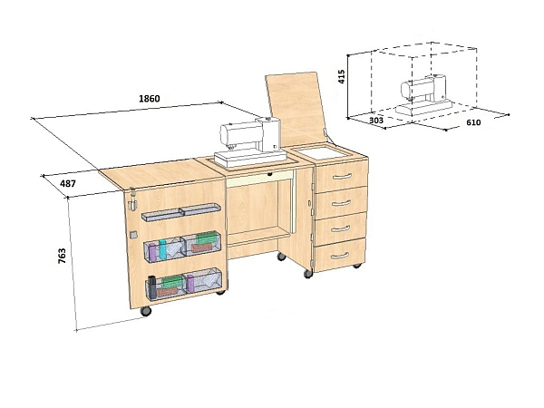 Стол Комфорт-2L (дуб паллада) для швейной машины
