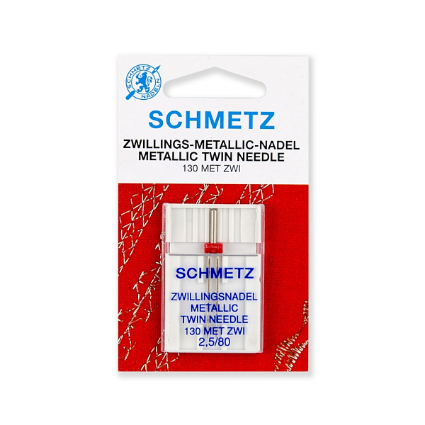 Иглы Schmetz 64:25.2.SCS двойные для металлизированных нитей 130/705 ZWI №80/2.5, 1 шт
